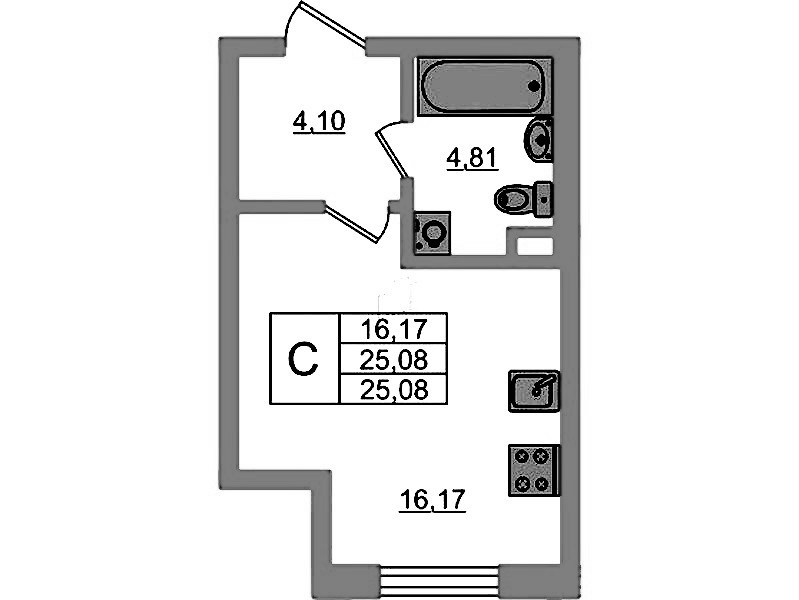 Квартира студия 25.08 м², 1/4 эт., ЖК «Новая история»